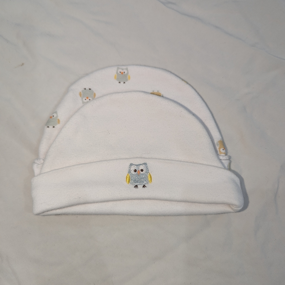 Luvable Friends White Baby Hat Set with Owl Design